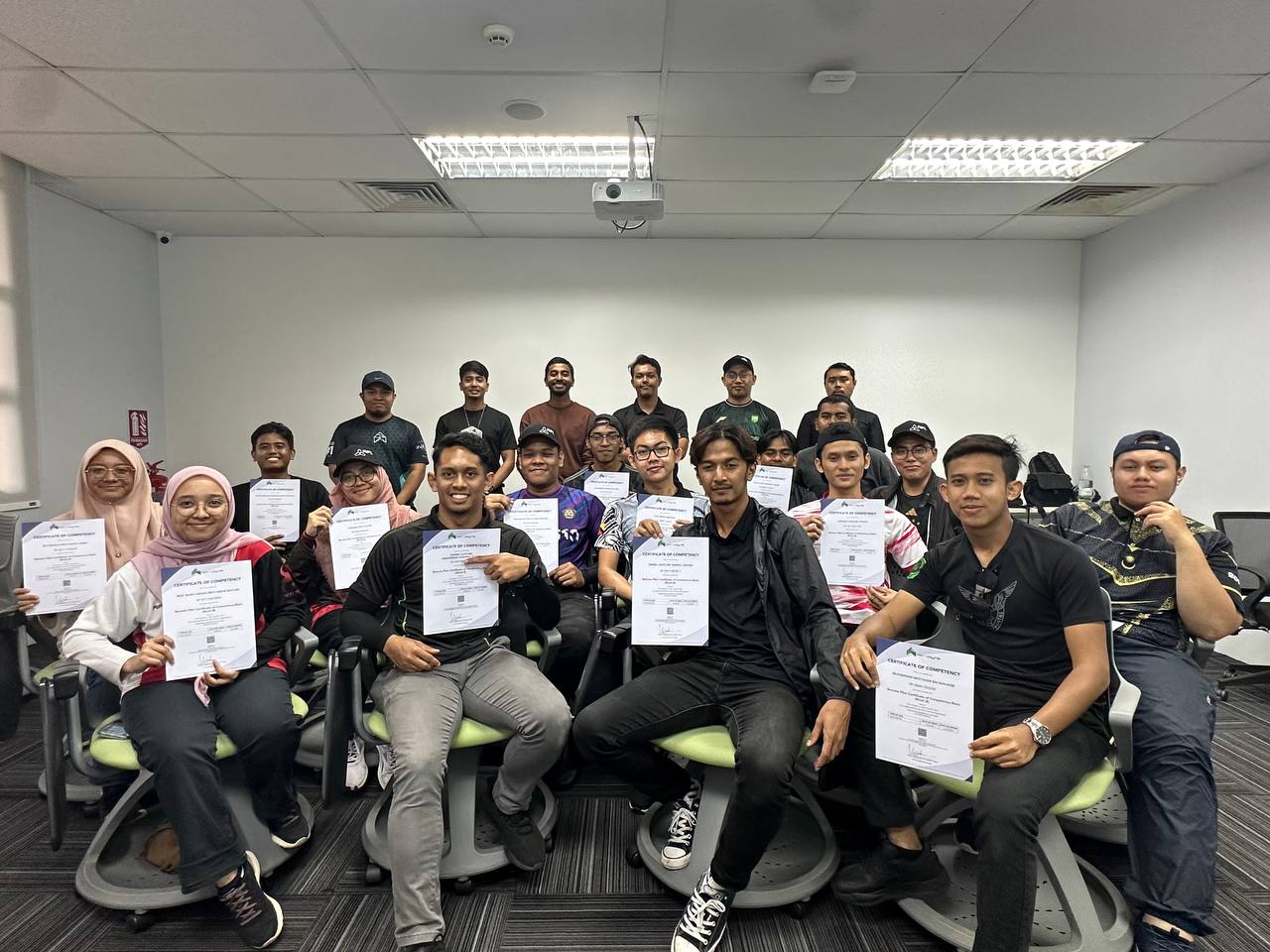 Certified drone pilot cohort in classroom